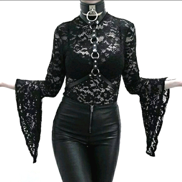 Black Floral Lace Bodysuit - Picture 2 of 8